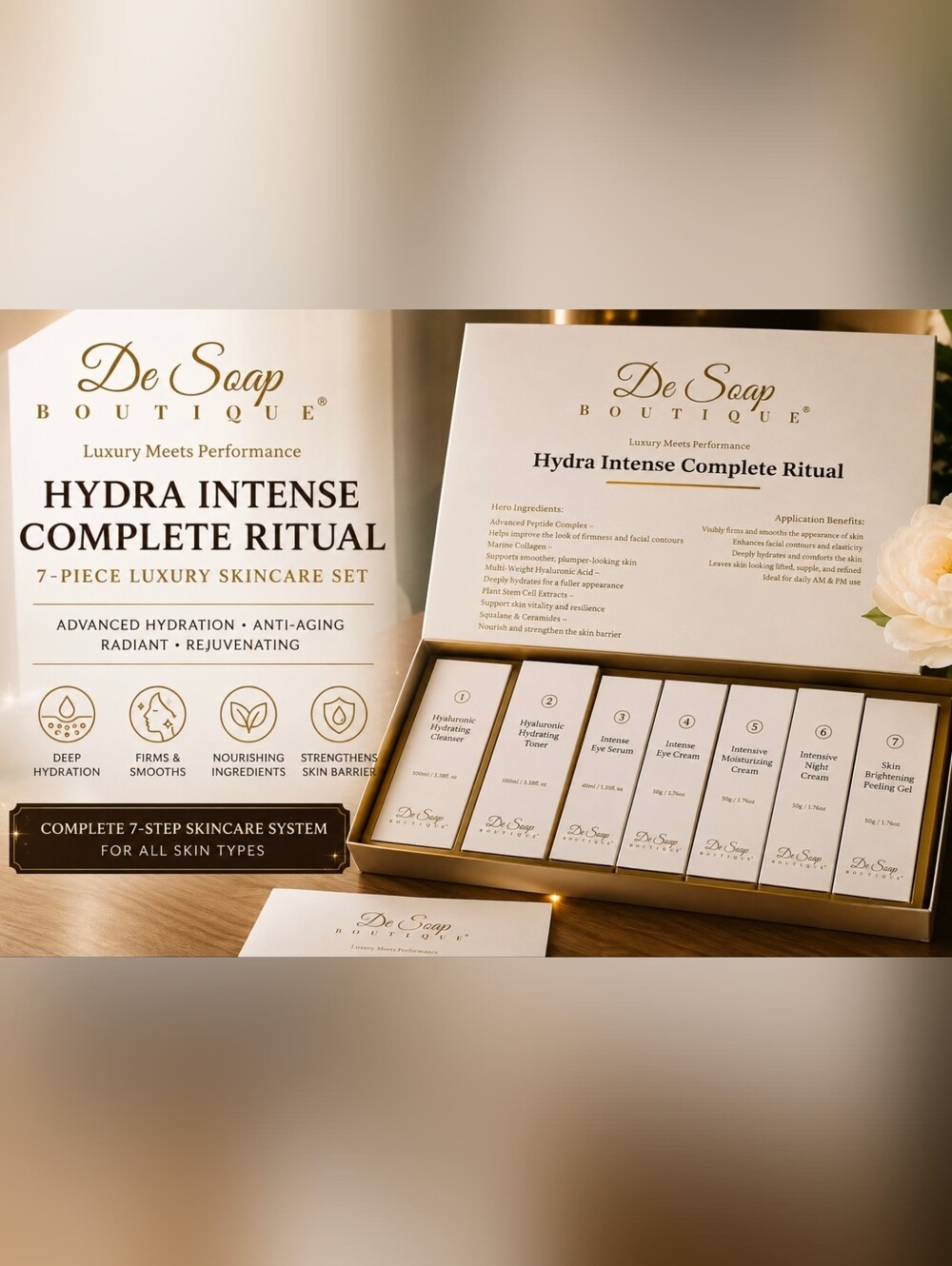 De Soap Boutique Hydra Intense Complete Ritual 7-Piece Luxury Skincare Set New
